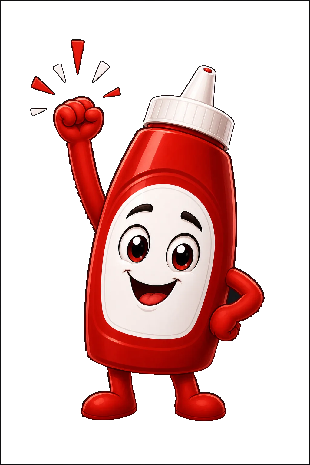 iTry Ketchup mascot celebrating near the studio fridge-door notes